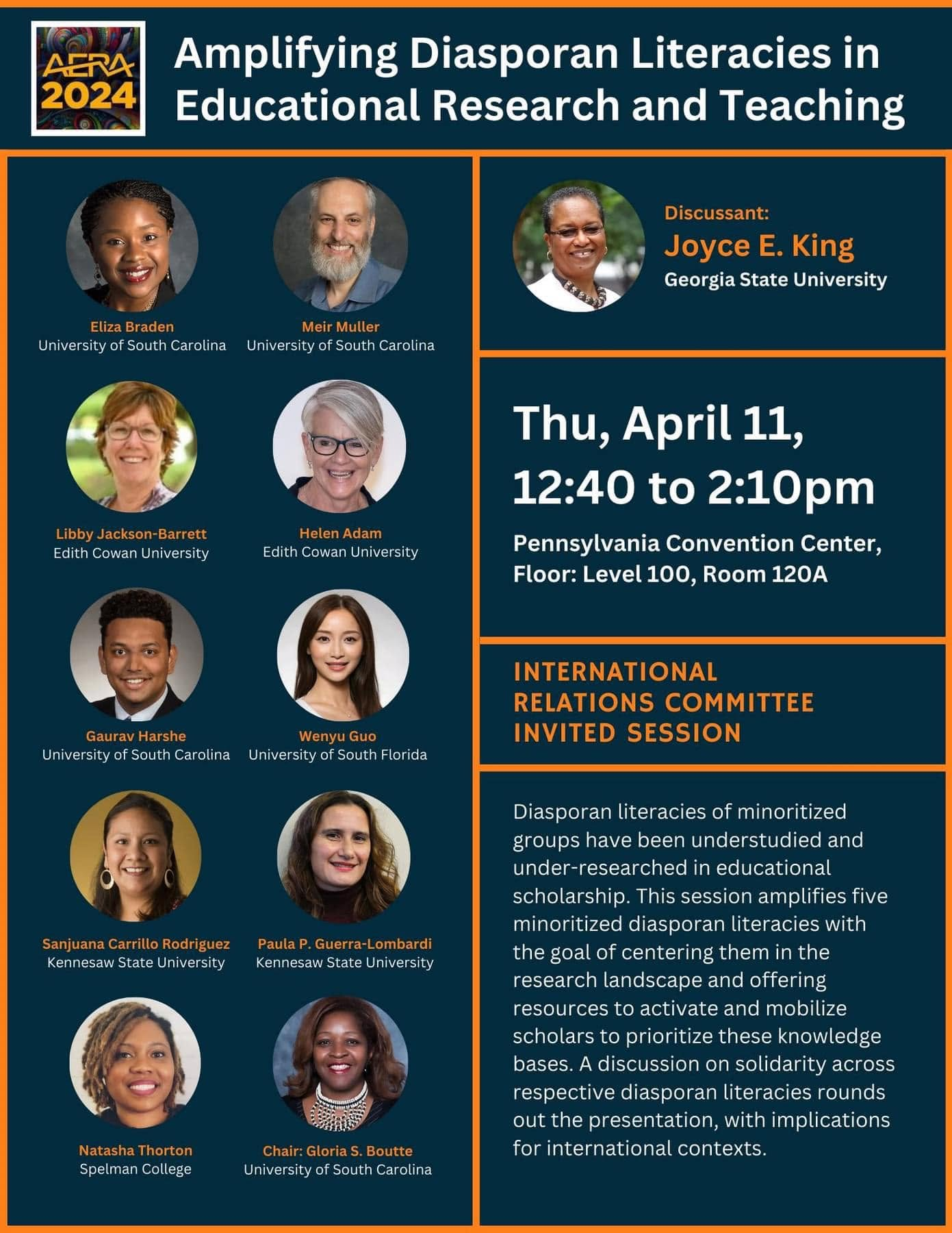 Poster for the AERA 2024 invited session Amplifying Diasporan Literacies